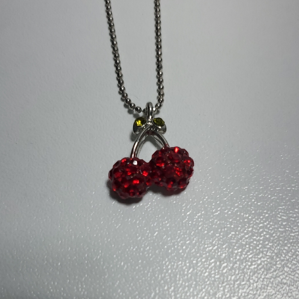 Cookie Lee Red Cherry Necklace with Silver Chain